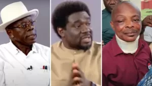 File photo of Oshiomhole, Festus Osifo and Ajaero