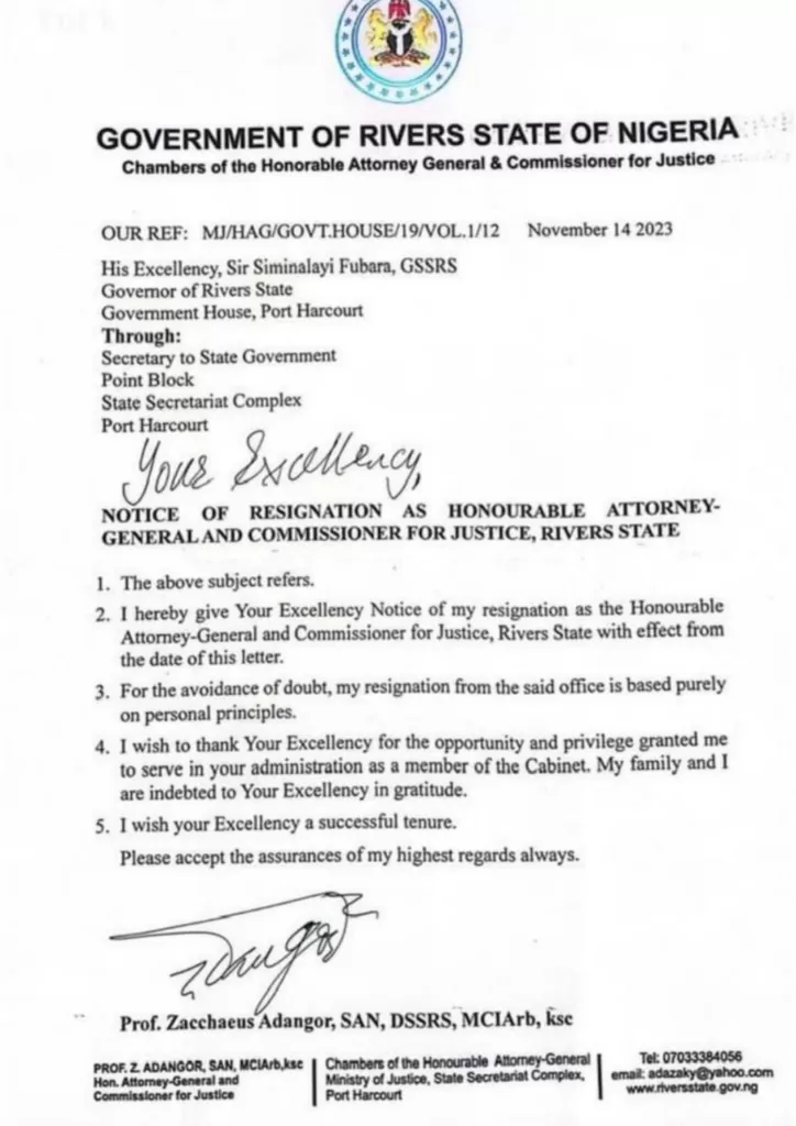 Official Resignation Letter Of Zacchaeus Adangor Png