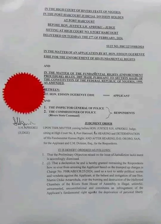 Court Delivers Judgment Restraining Arrest Of Gov. Fubaras Chief Of Staff Hon Edison Ehie 1