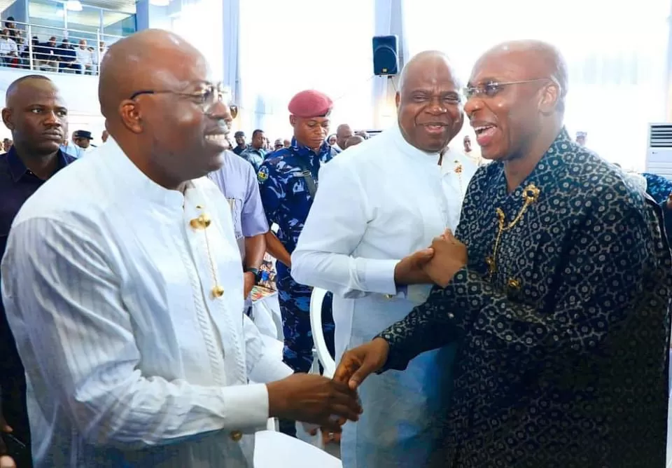 Rivers State Governor, Sir Fubara Exchange Pleasantry With Former Minister Amaechi At Dr Herbert Wigwe Burial in Rivers