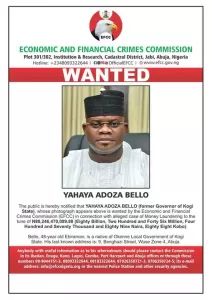 Breaking News; EFCC declares Former Gov of Kogi Yahaya Bello wanted
