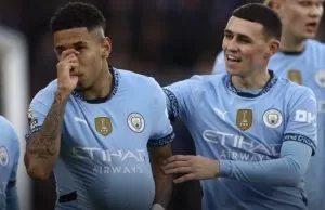 Savinho celebrates first premier league goal for Manchester City